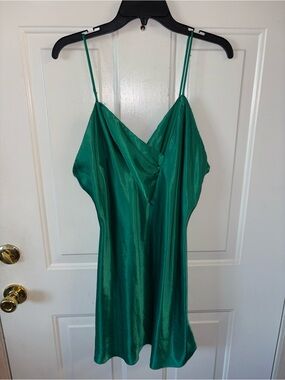 RARE Vintage 1986 Emerald Green Satin Cocktail Dress - Circa 2000